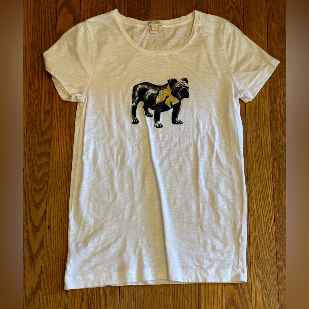 j.crew short sleeve white shirt with bulldog present small